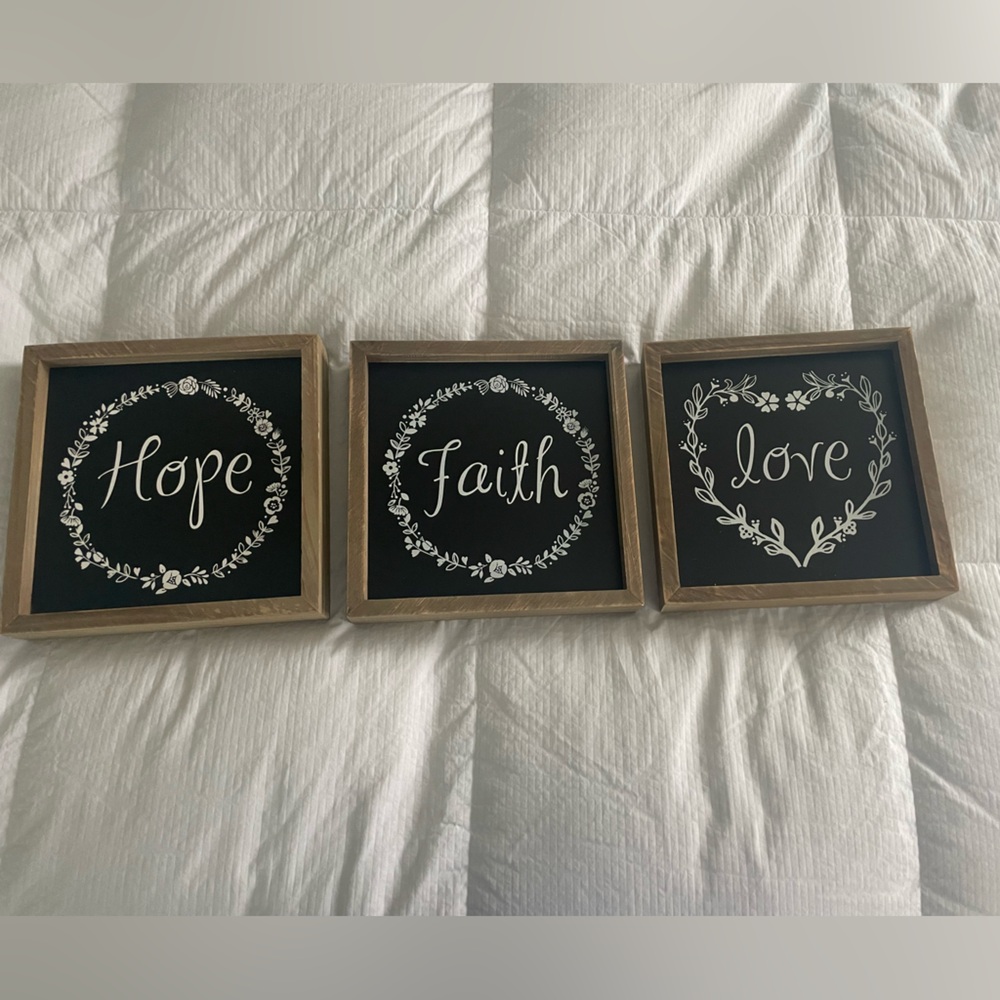 Set of Three Inspirational Wall Art Pieces - Hope Faith Love. NWT. 10”x10” each